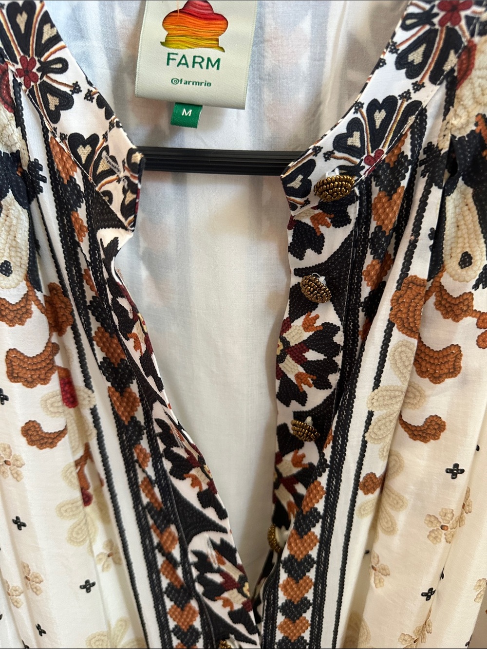 FARM Rio White Dress with Black and Brown Floral Trim - Picture 3 of 4